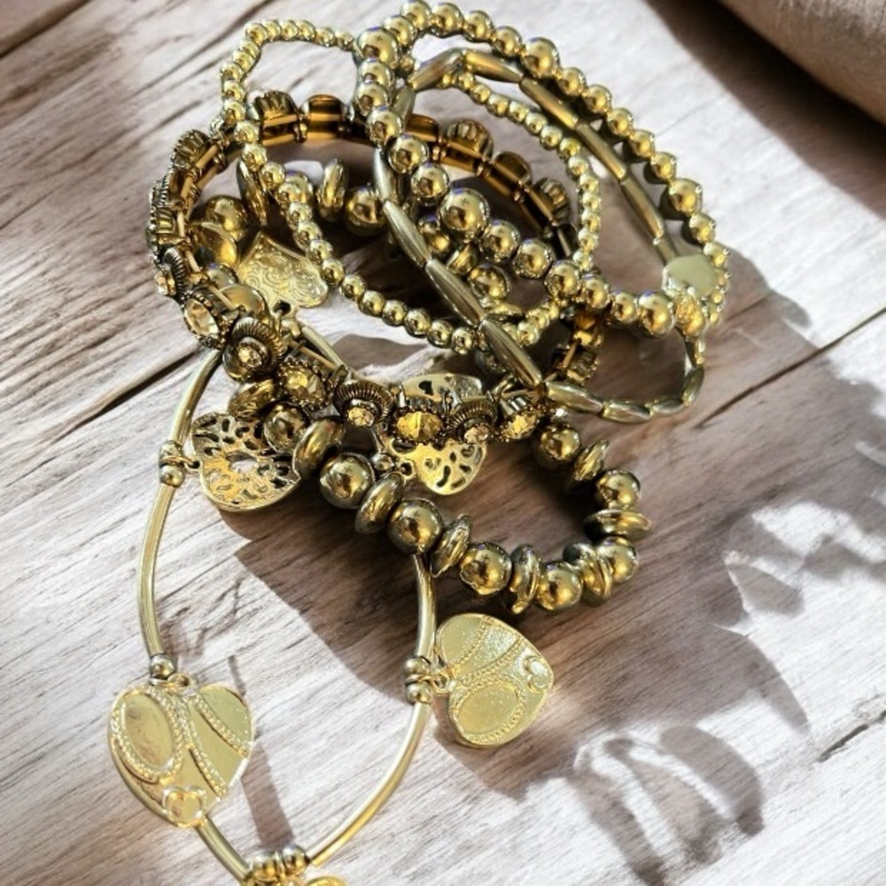 Elegant Silver Hearts and Silver Bead Bracelet Stack